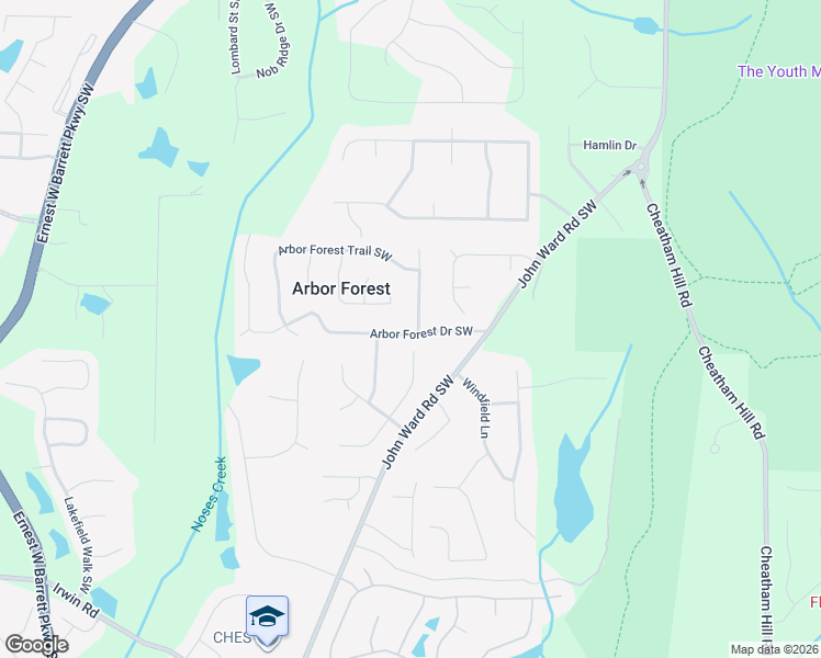 map of restaurants, bars, coffee shops, grocery stores, and more near 2010 Arbor Forest Drive Southwest in Marietta