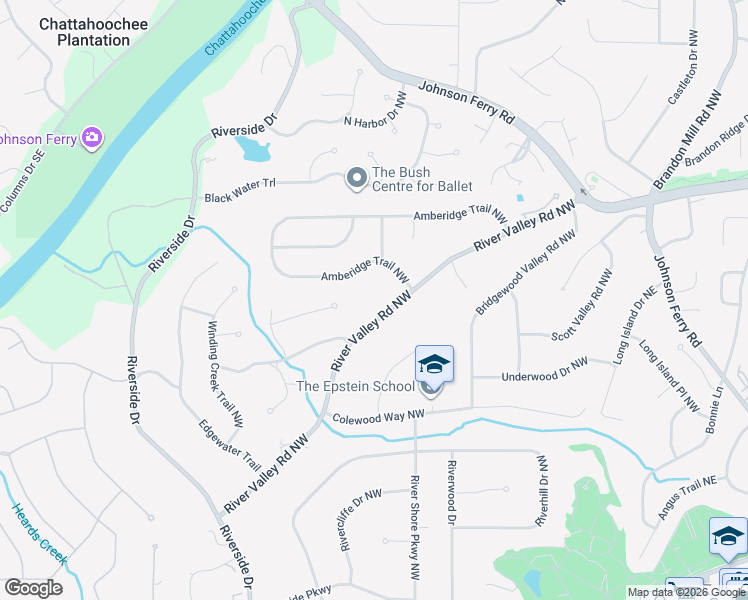 map of restaurants, bars, coffee shops, grocery stores, and more near 445 River Valley Road Northwest in Sandy Springs