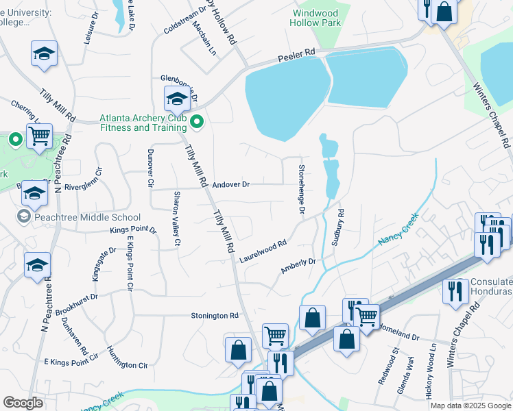 map of restaurants, bars, coffee shops, grocery stores, and more near 2567 Briers North Drive in Atlanta