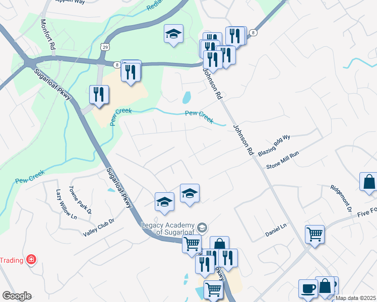 map of restaurants, bars, coffee shops, grocery stores, and more near 1410 Grayland Hills Drive in Lawrenceville