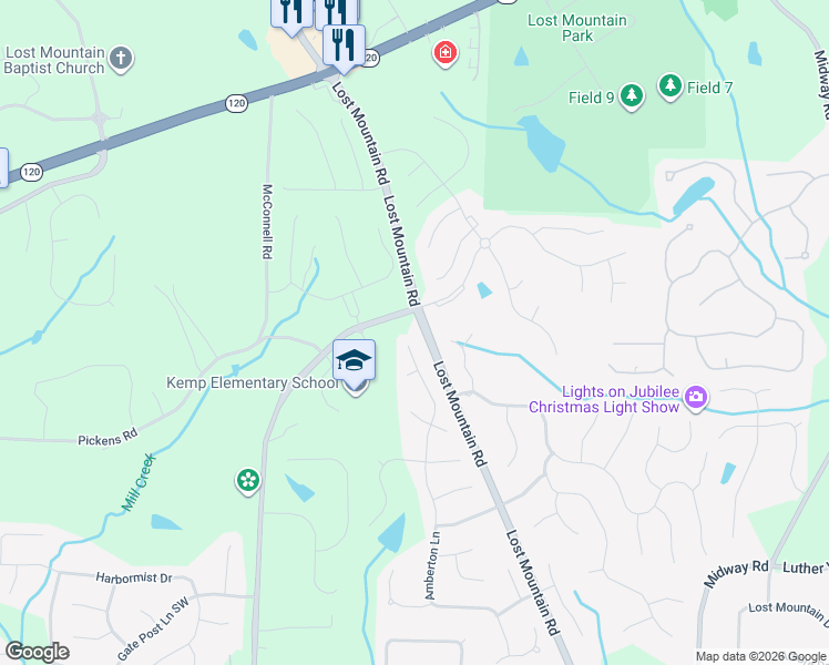 map of restaurants, bars, coffee shops, grocery stores, and more near 835 Corner Road in Powder Springs