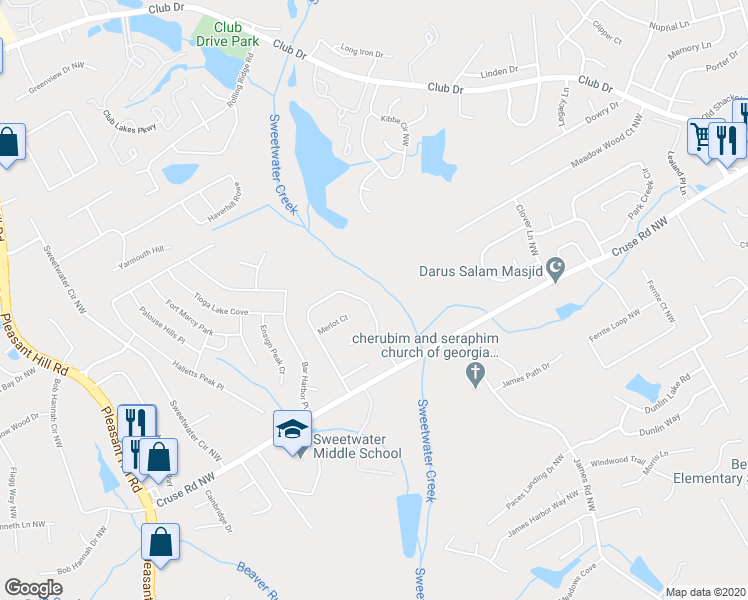 map of restaurants, bars, coffee shops, grocery stores, and more near 1121 Vintage Pointe Drive in Lawrenceville