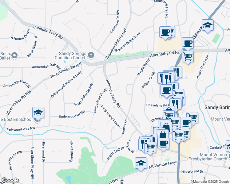 map of restaurants, bars, coffee shops, grocery stores, and more near 66 Johnson Ferry Road in Atlanta