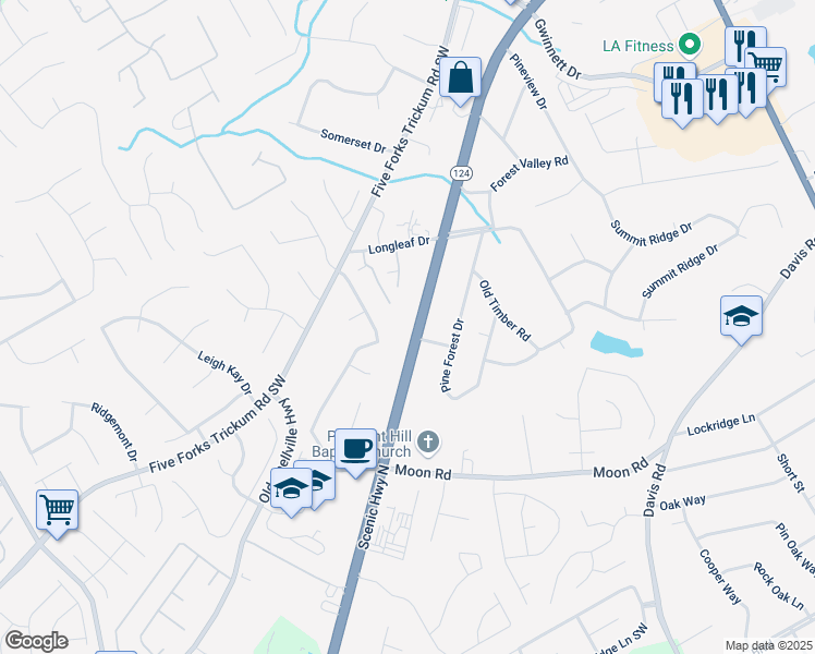 map of restaurants, bars, coffee shops, grocery stores, and more near 491 Scenic Highway North in Lawrenceville