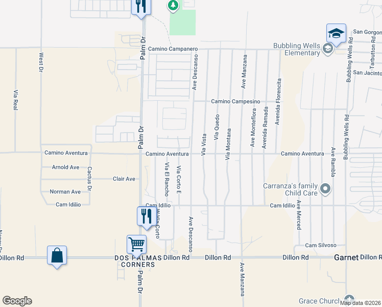 map of restaurants, bars, coffee shops, grocery stores, and more near Avenue Descanso in Desert Hot Springs