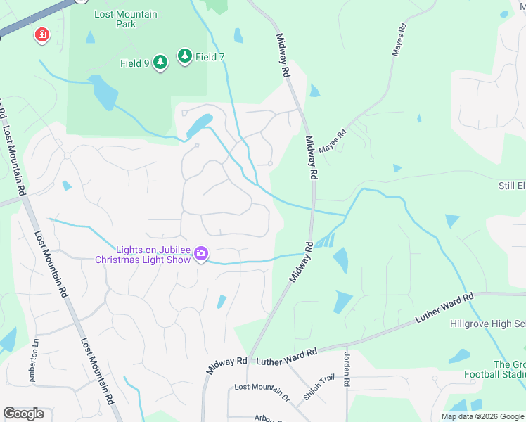 map of restaurants, bars, coffee shops, grocery stores, and more near 4636 Glory Maple Trce in Powder Springs