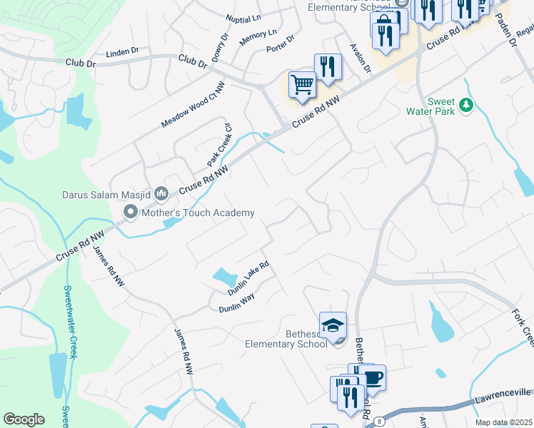 map of restaurants, bars, coffee shops, grocery stores, and more near 2920 Dunlin Lake Way in Lawrenceville
