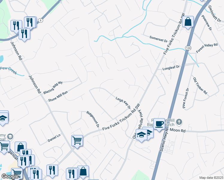 map of restaurants, bars, coffee shops, grocery stores, and more near 951 David Drive in Lawrenceville
