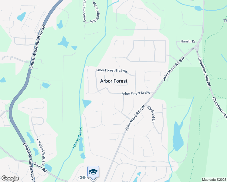 map of restaurants, bars, coffee shops, grocery stores, and more near 2025 Arbor Forest Dr SW in Marietta