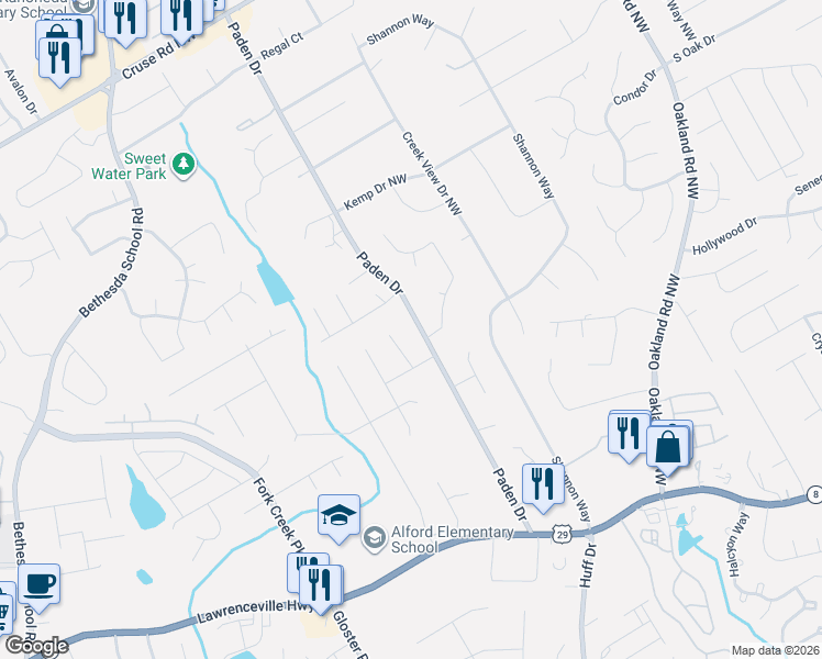 map of restaurants, bars, coffee shops, grocery stores, and more near in Lawrenceville