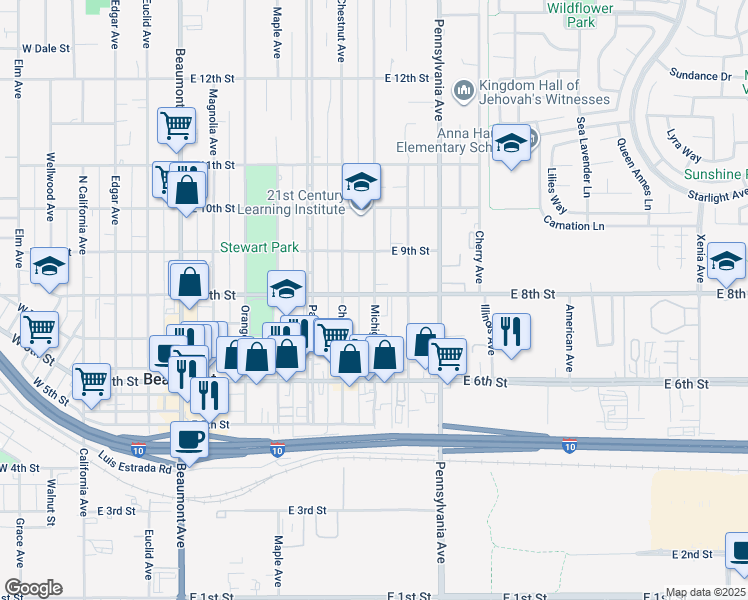 map of restaurants, bars, coffee shops, grocery stores, and more near 820 Michigan Avenue in Beaumont