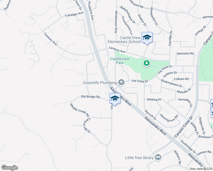 map of restaurants, bars, coffee shops, grocery stores, and more near 6567 Carioca Lane in Riverside