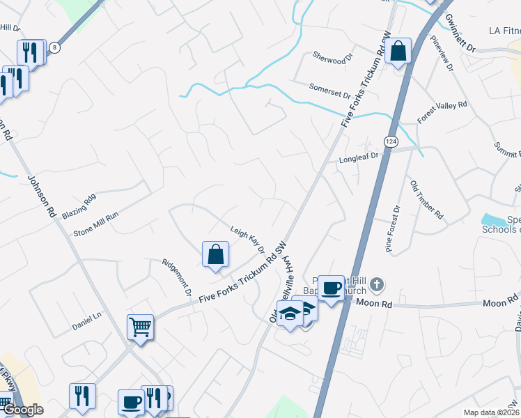 map of restaurants, bars, coffee shops, grocery stores, and more near 300 Bedford Bay Lane in Lawrenceville