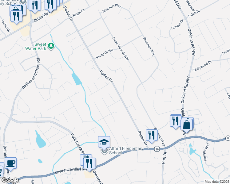 map of restaurants, bars, coffee shops, grocery stores, and more near in Lawrenceville