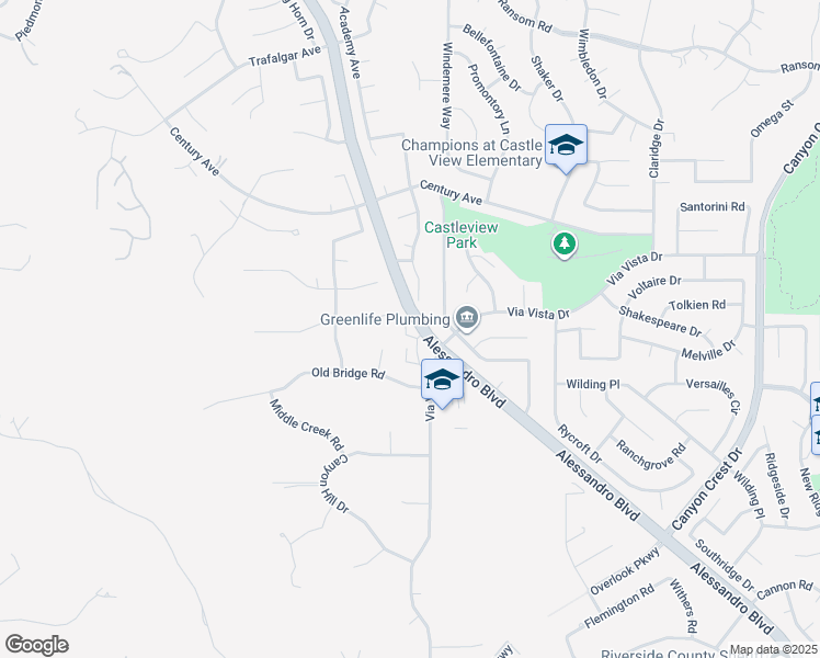 map of restaurants, bars, coffee shops, grocery stores, and more near 6567 Carioca Lane in Riverside