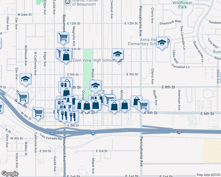 map of restaurants, bars, coffee shops, grocery stores, and more near 283 White Sands Street in Beaumont