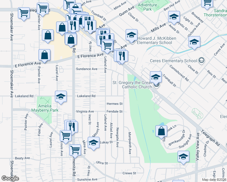 map of restaurants, bars, coffee shops, grocery stores, and more near 10934 Alclad Avenue in Whittier