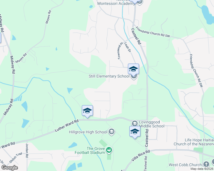map of restaurants, bars, coffee shops, grocery stores, and more near 711 Robert Way in Powder Springs