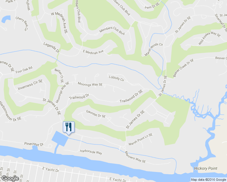 map of restaurants, bars, coffee shops, grocery stores, and more near 4422 Rose Hill Place in Southport