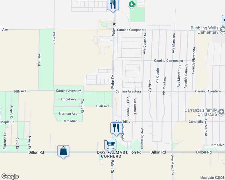 map of restaurants, bars, coffee shops, grocery stores, and more near Palm Drive in Desert Hot Springs