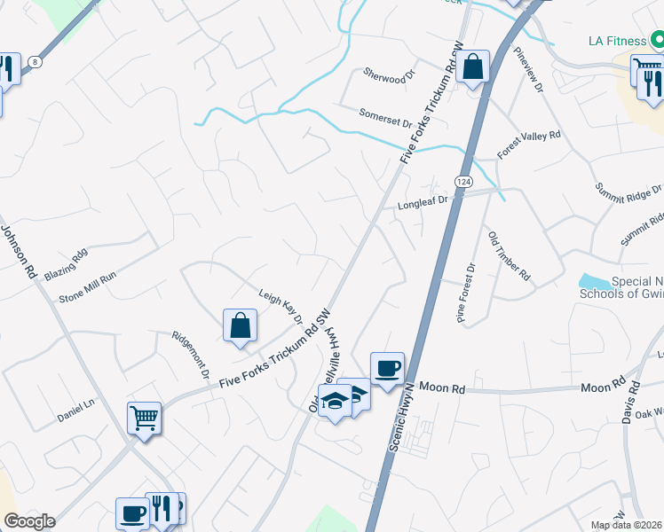 map of restaurants, bars, coffee shops, grocery stores, and more near 381 Darnell Terrace in Lawrenceville