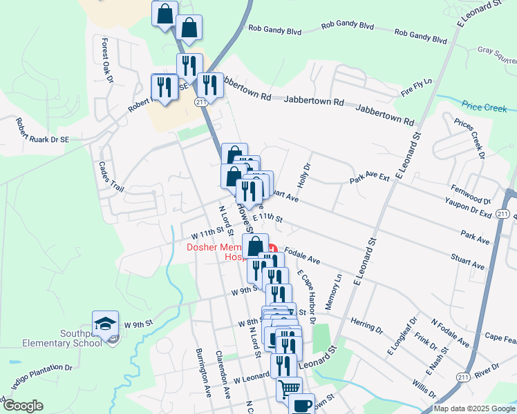 map of restaurants, bars, coffee shops, grocery stores, and more near 1100-1198 North Atlantic Avenue in Southport