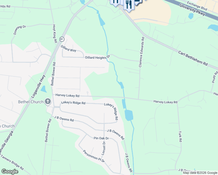 map of restaurants, bars, coffee shops, grocery stores, and more near 515 Harvey Lokey Road in Bethlehem