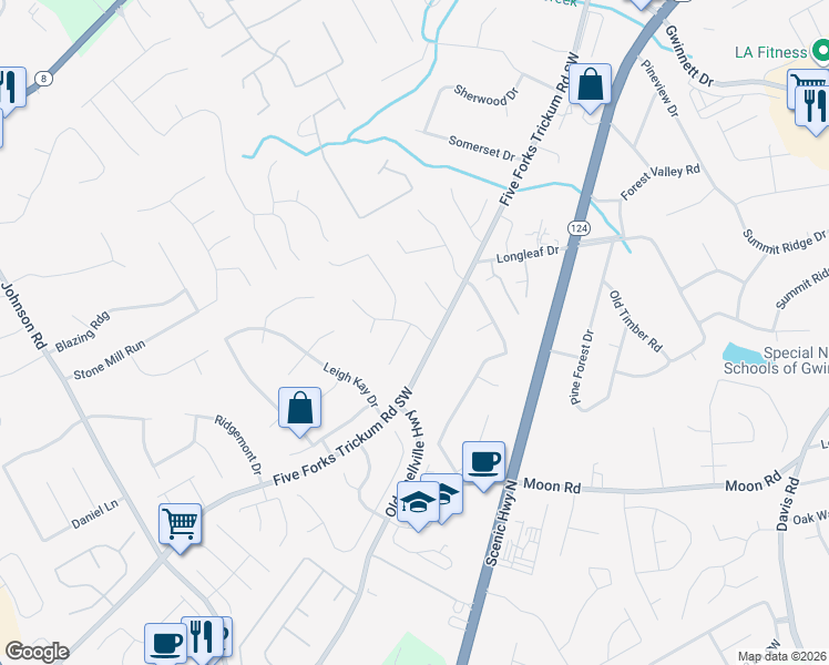 map of restaurants, bars, coffee shops, grocery stores, and more near 381 Darnell Terrace in Lawrenceville
