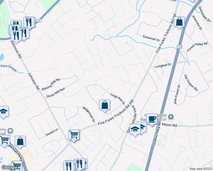 map of restaurants, bars, coffee shops, grocery stores, and more near 951 David Drive in Lawrenceville