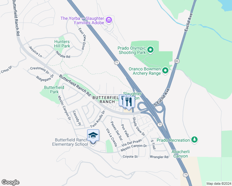 map of restaurants, bars, coffee shops, grocery stores, and more near 6438 Sunny Meadow Lane in Chino Hills