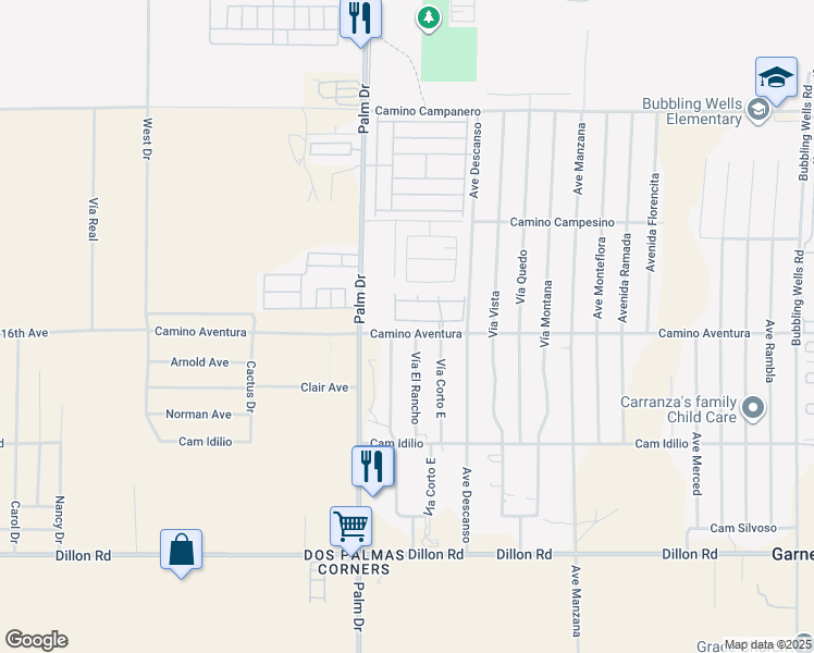 map of restaurants, bars, coffee shops, grocery stores, and more near 66631 Thunderbird Lane in Desert Hot Springs