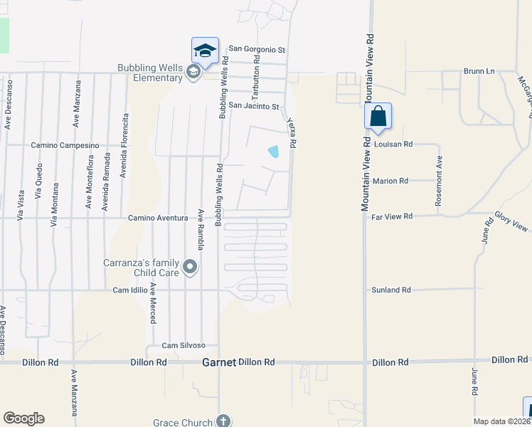 map of restaurants, bars, coffee shops, grocery stores, and more near 15500 Bubbling Wells Road in Desert Hot Springs