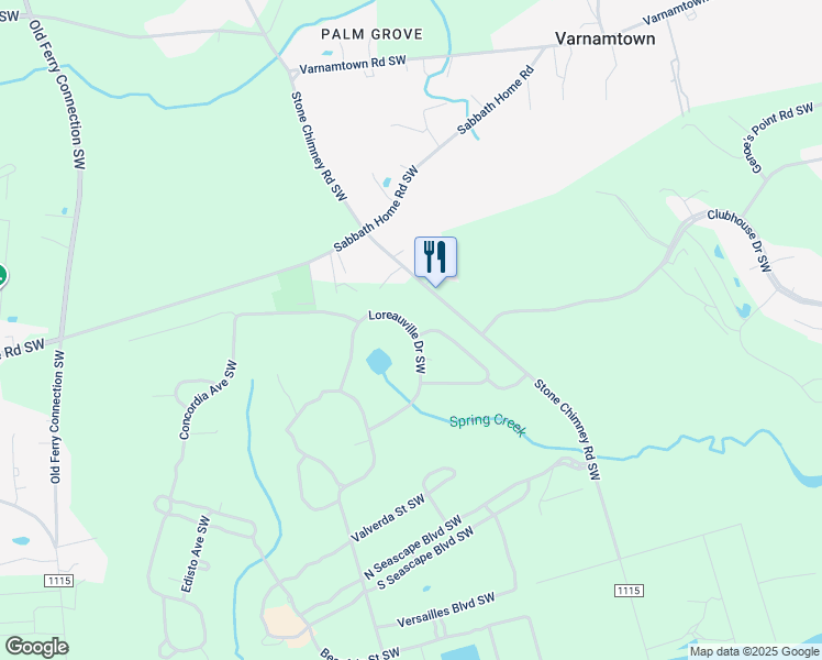 map of restaurants, bars, coffee shops, grocery stores, and more near 662 Loreauville Drive Southwest in Brunswick County