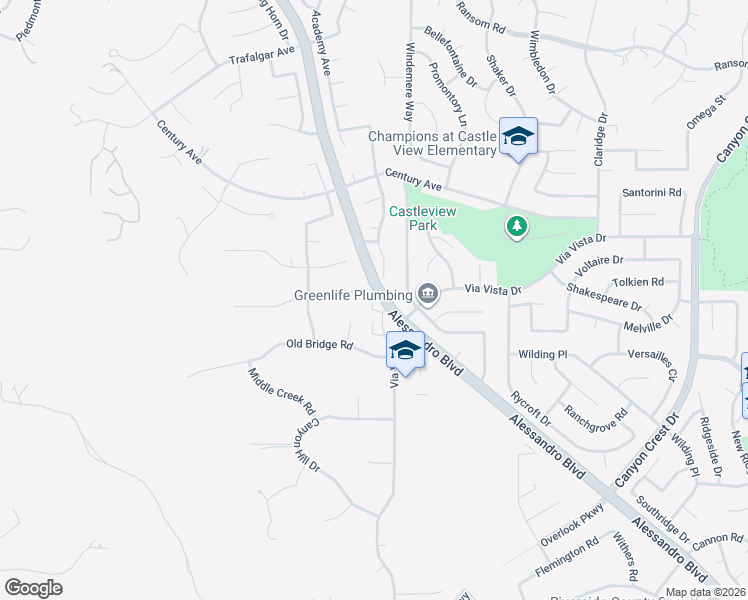 map of restaurants, bars, coffee shops, grocery stores, and more near 6574 Carioca Lane in Riverside