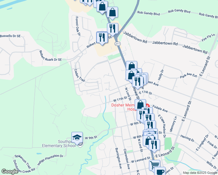 map of restaurants, bars, coffee shops, grocery stores, and more near 2546 Pickerrell Drive in Southport