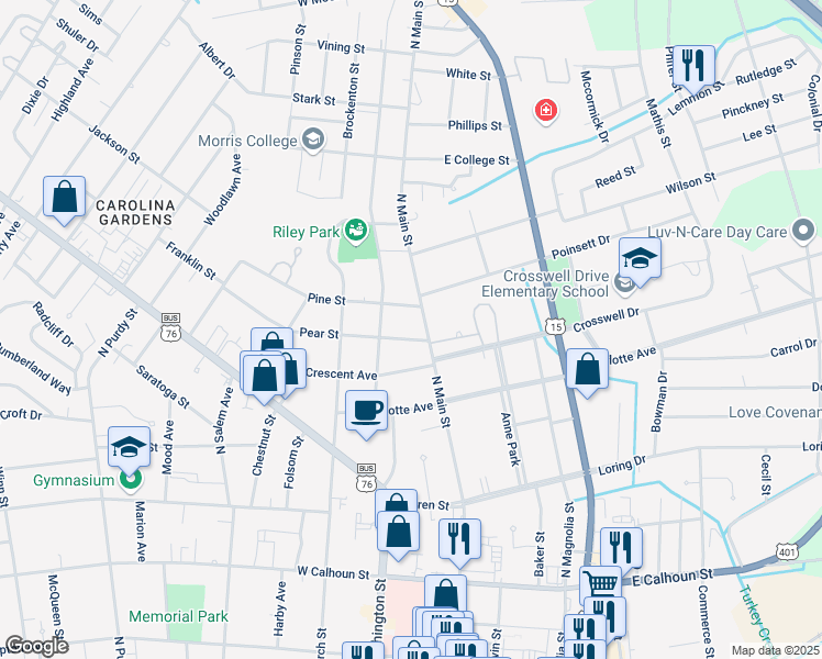 map of restaurants, bars, coffee shops, grocery stores, and more near 618 North Main Street in Sumter