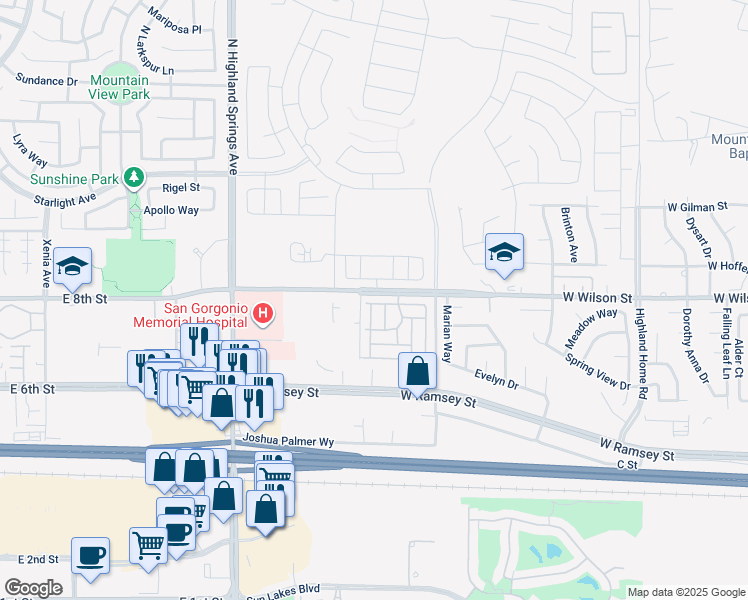 map of restaurants, bars, coffee shops, grocery stores, and more near 5700 West Wilson Street in Banning