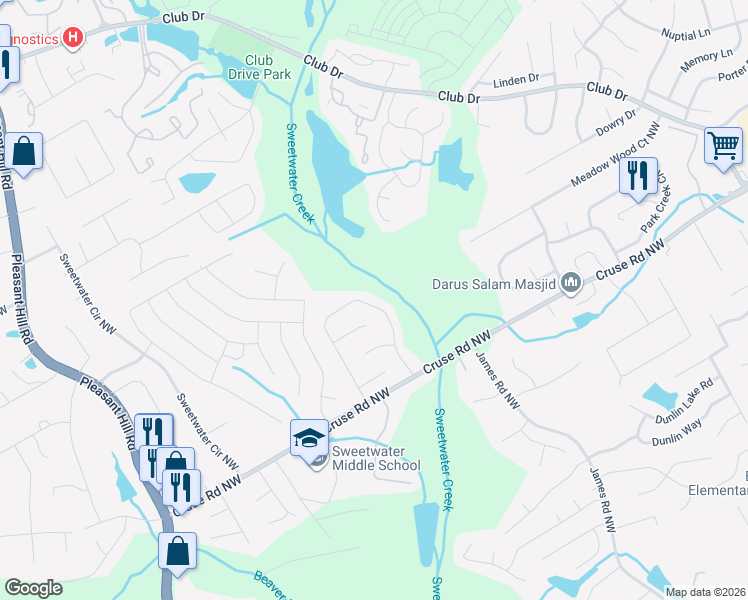 map of restaurants, bars, coffee shops, grocery stores, and more near 1189 Vintage Pointe Drive in Lawrenceville
