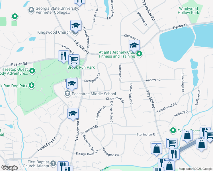 map of restaurants, bars, coffee shops, grocery stores, and more near 4637 Norwalk Road in Dunwoody