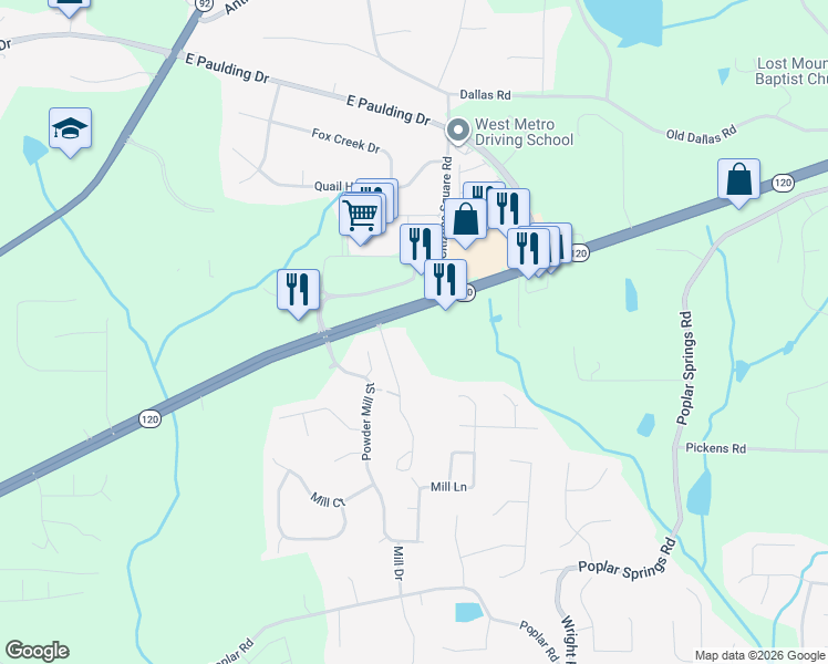 map of restaurants, bars, coffee shops, grocery stores, and more near 27 Eastside Trail in Dallas