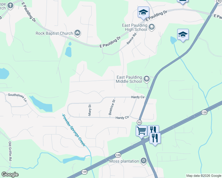 map of restaurants, bars, coffee shops, grocery stores, and more near 68 Southern Springs Drive in Dallas
