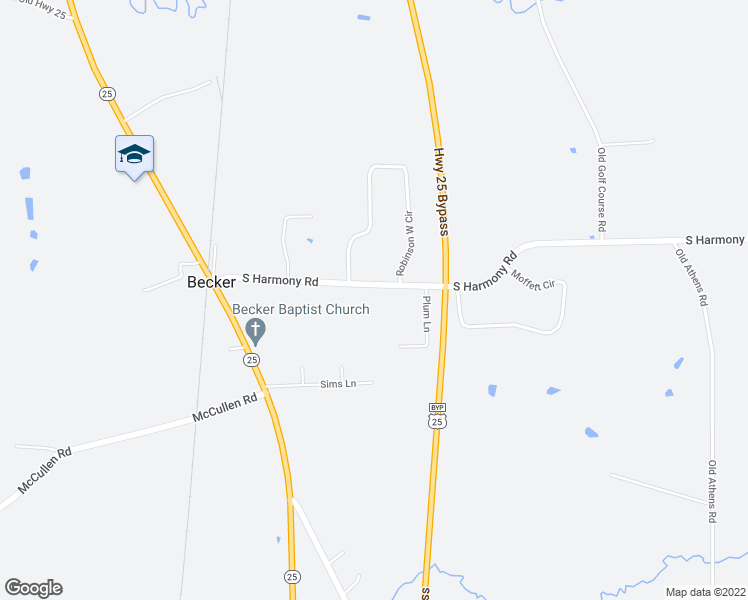 map of restaurants, bars, coffee shops, grocery stores, and more near 50040 South Harmony Road in Amory