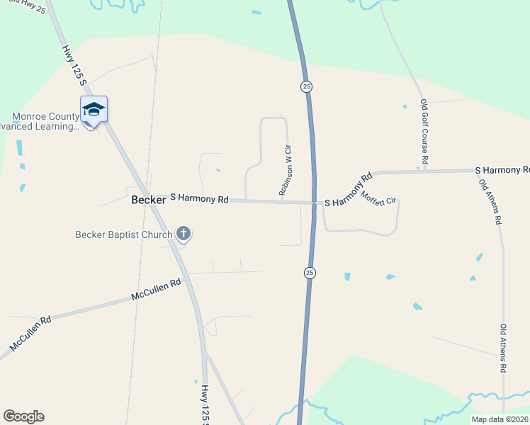 map of restaurants, bars, coffee shops, grocery stores, and more near 50040 South Harmony Road in Amory