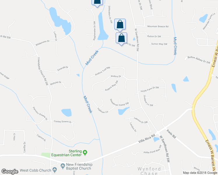map of restaurants, bars, coffee shops, grocery stores, and more near 812 Andora Way Southwest in Marietta