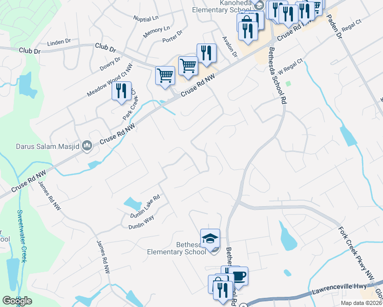 map of restaurants, bars, coffee shops, grocery stores, and more near 817 Dunlin Fields Drive in Lawrenceville