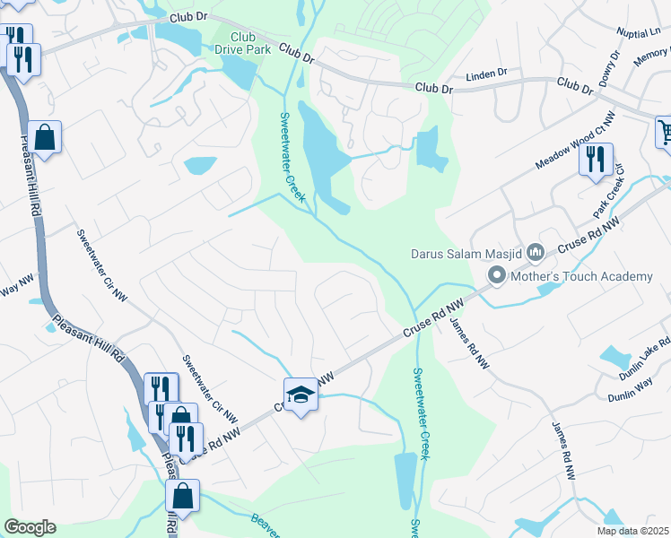 map of restaurants, bars, coffee shops, grocery stores, and more near 1229 Vintage Pointe Drive in Lawrenceville