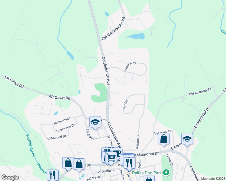map of restaurants, bars, coffee shops, grocery stores, and more near 103 Kirk Drive in Dallas