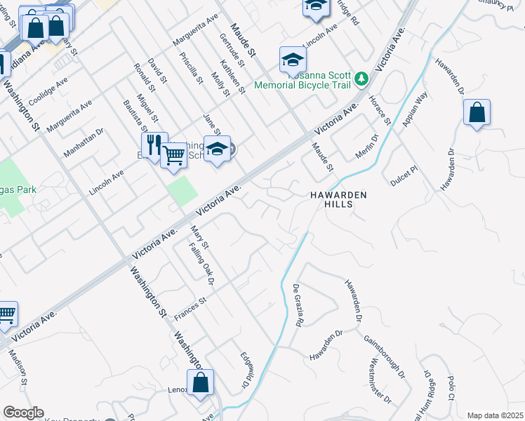 map of restaurants, bars, coffee shops, grocery stores, and more near 2538 Stonegate Drive in Riverside