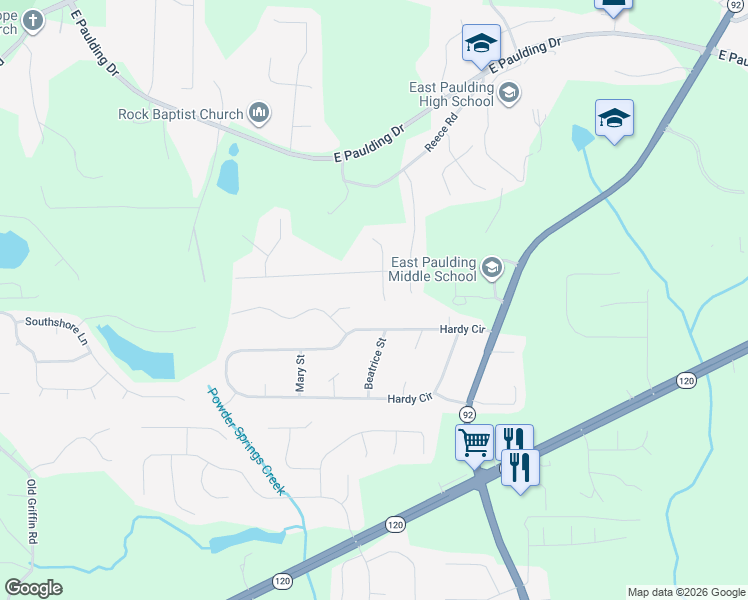 map of restaurants, bars, coffee shops, grocery stores, and more near 68 Southern Springs Drive in Dallas