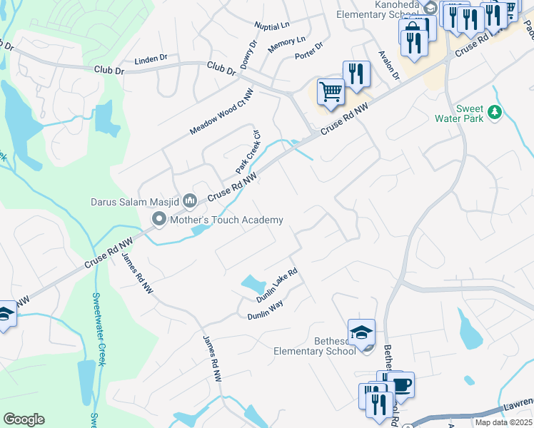 map of restaurants, bars, coffee shops, grocery stores, and more near 3147 Ferrite Court Northwest in Lawrenceville